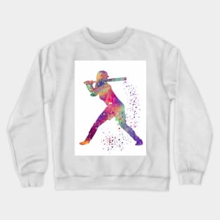 Baseball Batter Girl Colorful Watercolor Silhouette Crewneck Sweatshirt